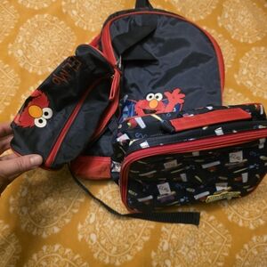 NWOT 3 Piece Vintage 2002 Sesame Street Elmo Red and Black Backpack Set